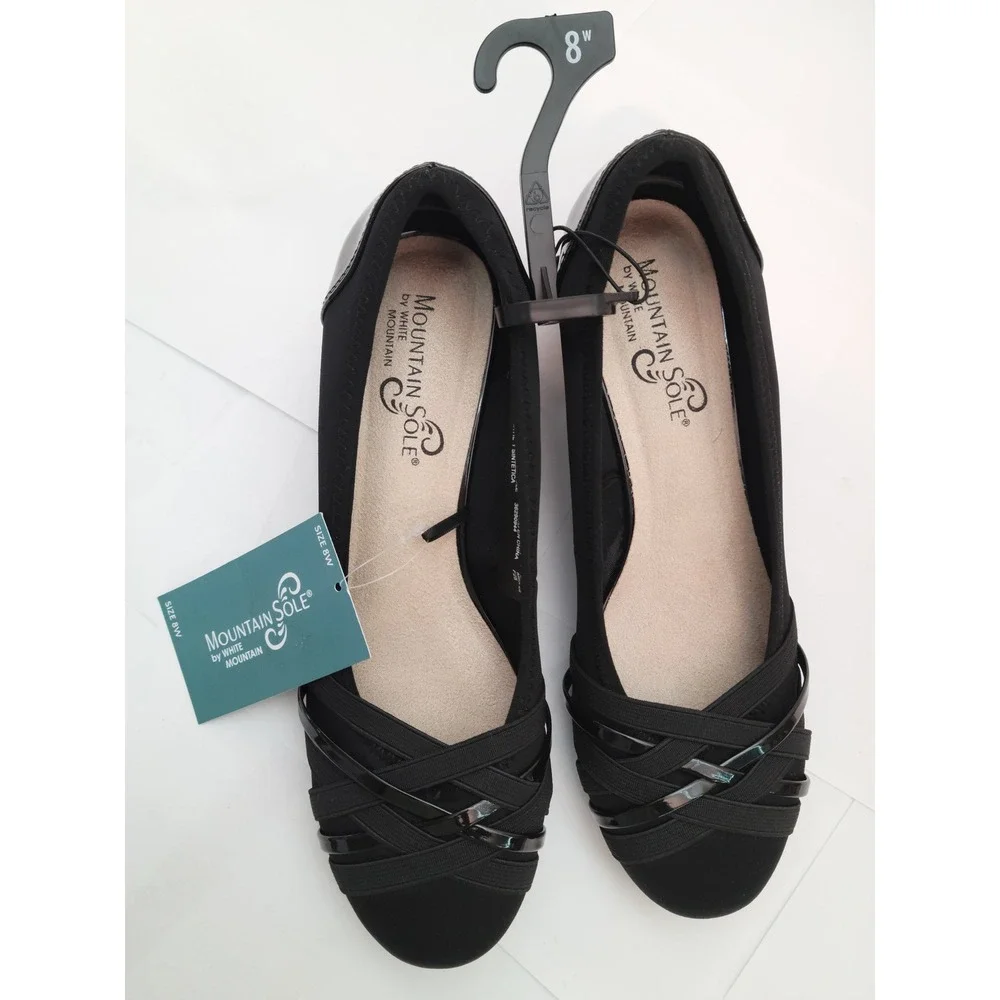 Mountain‎ Sole MS Ballet WW Women Black Low Wedge Wide Width Shoes 8W 674946354